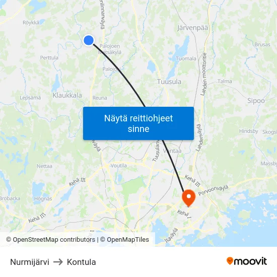 Nurmijärvi to Kontula map