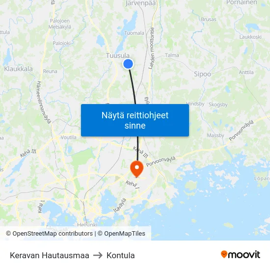 Keravan Hautausmaa to Kontula map