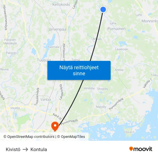 Kivistö to Kontula map