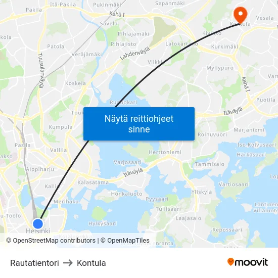 Rautatientori to Kontula map