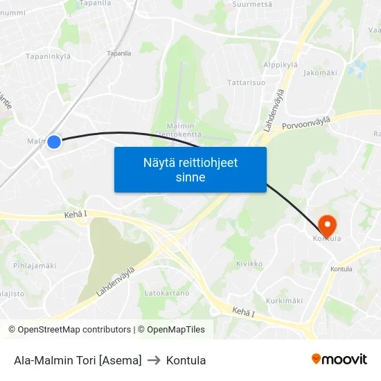 Ala-Malmin Tori [Asema] to Kontula map