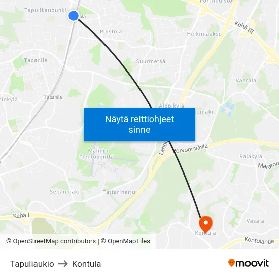 Tapuliaukio to Kontula map