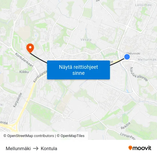 Mellunmäki to Kontula map