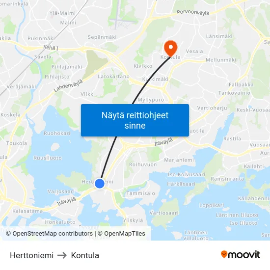 Herttoniemi to Kontula map
