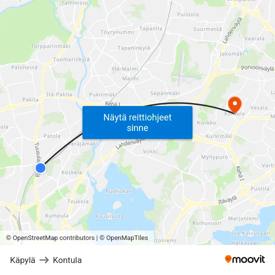 Käpylä to Kontula map
