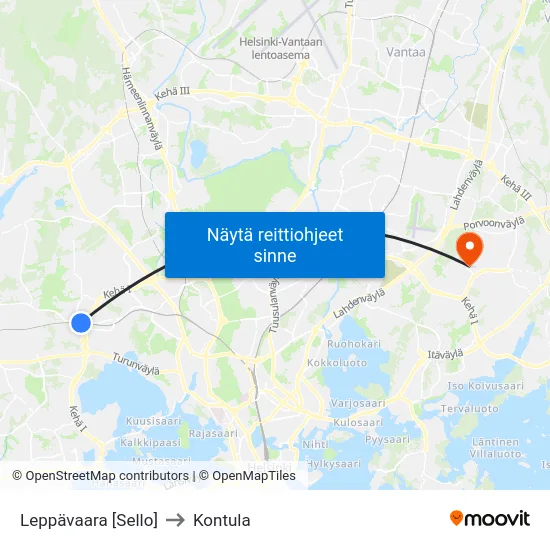 Leppävaara [Sello] to Kontula map