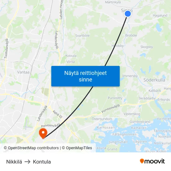 Nikkilä to Kontula map