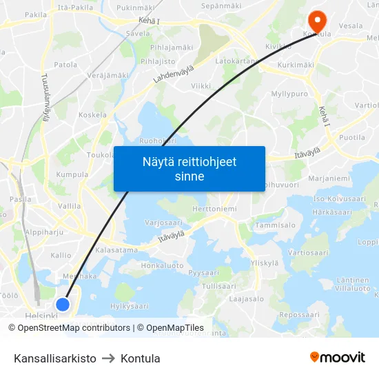 Kansallisarkisto to Kontula map