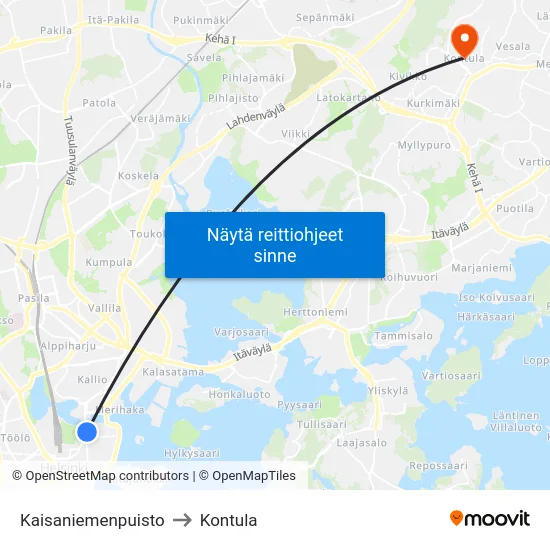 Kaisaniemenpuisto to Kontula map