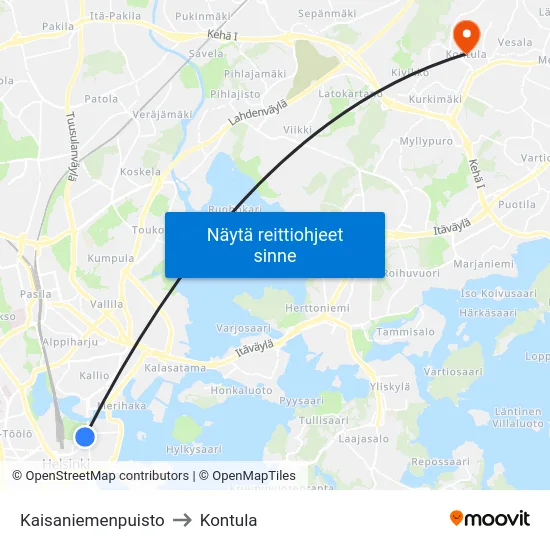 Kaisaniemenpuisto to Kontula map