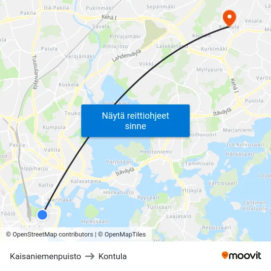 Kaisaniemenpuisto to Kontula map