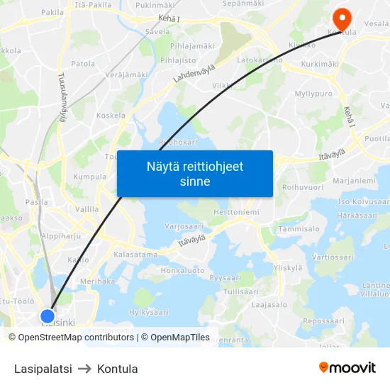 Lasipalatsi to Kontula map