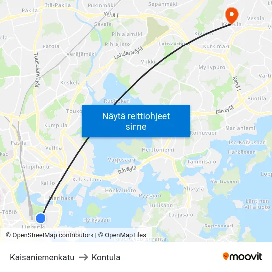 Kaisaniemenkatu to Kontula map
