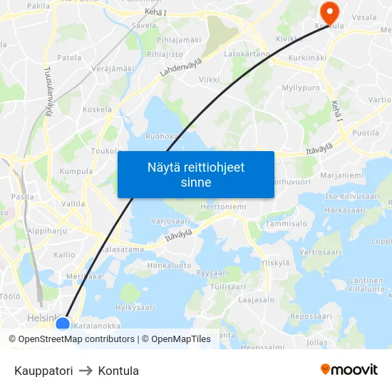 Kauppatori to Kontula map