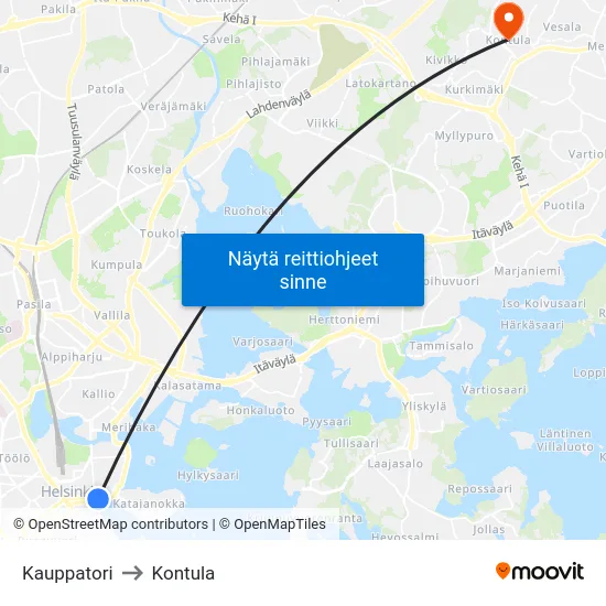 Kauppatori to Kontula map