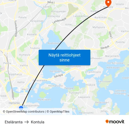 Eteläranta to Kontula map