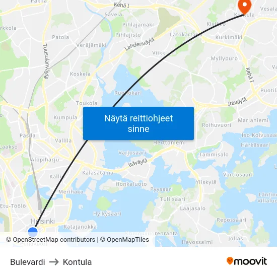 Bulevardi to Kontula map