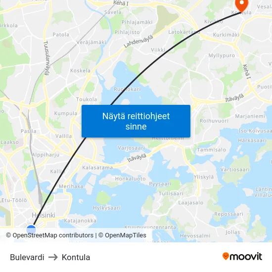 Bulevardi to Kontula map