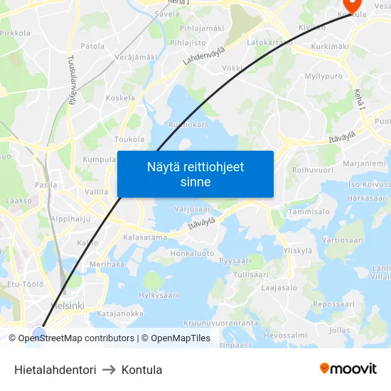 Hietalahdentori to Kontula map