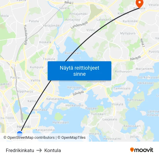 Fredrikinkatu to Kontula map