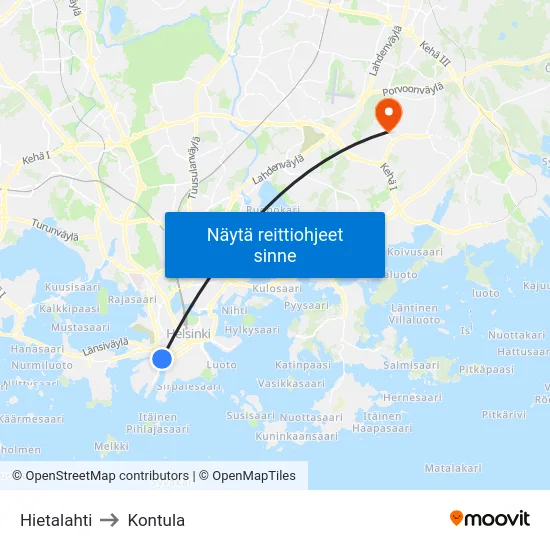 Hietalahti to Kontula map