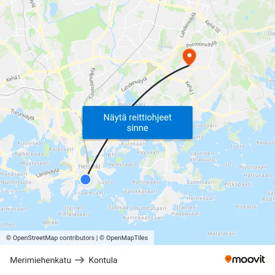 Merimiehenkatu to Kontula map