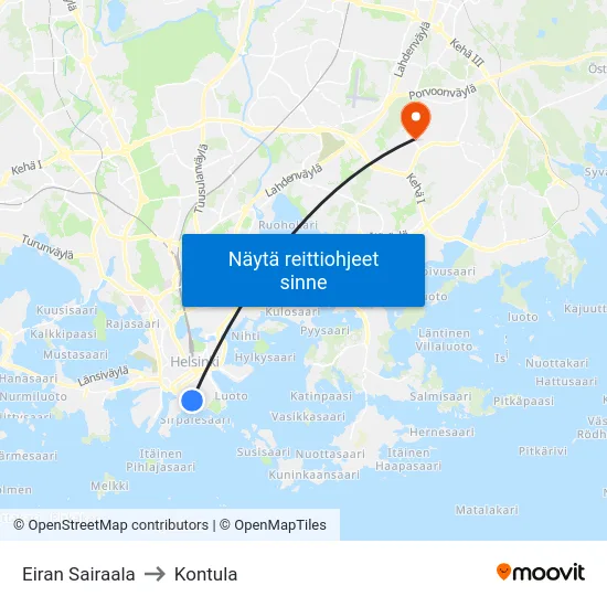 Eiran Sairaala to Kontula map