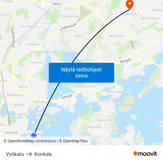 Vyökatu to Kontula map