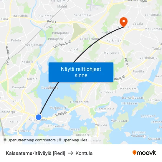 Kalasatama/Itäväylä [Redi] to Kontula map