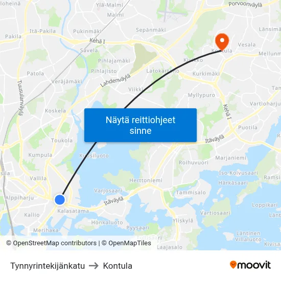 Tynnyrintekijänkatu to Kontula map