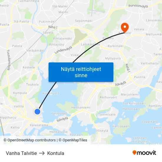 Vanha Talvitie to Kontula map