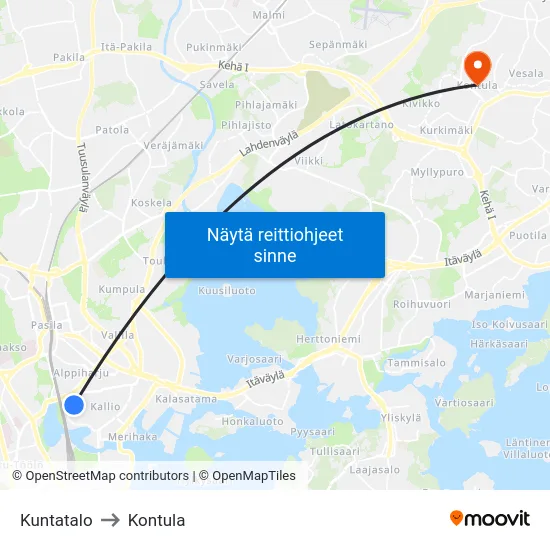 Kuntatalo to Kontula map