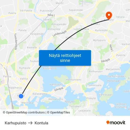 Karhupuisto to Kontula map