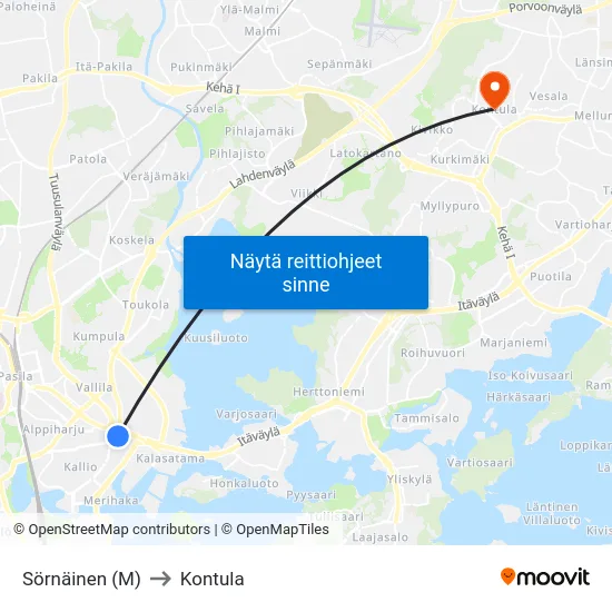 Sörnäinen (M) to Kontula map