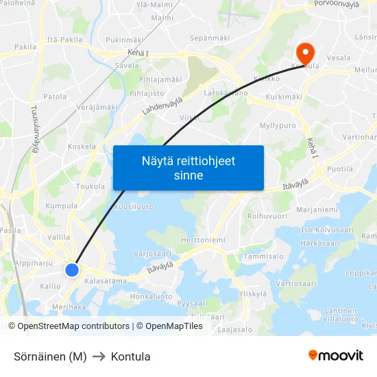 Sörnäinen (M) to Kontula map