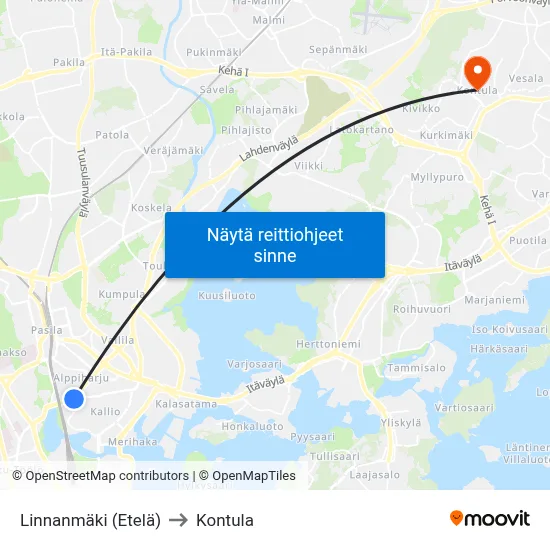Linnanmäki (Etelä) to Kontula map