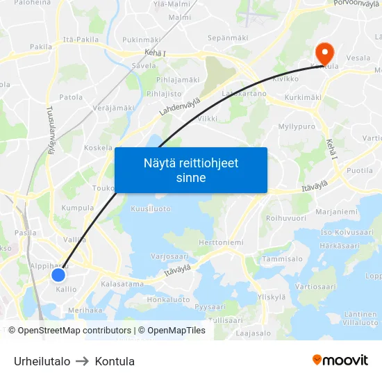 Urheilutalo to Kontula map