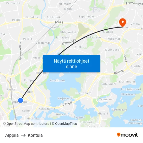 Alppila to Kontula map