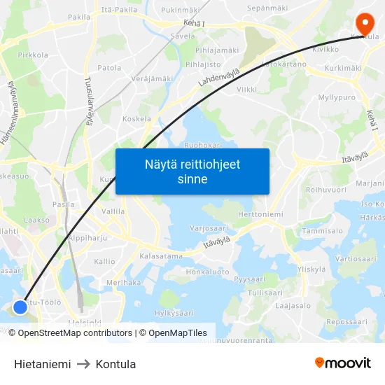 Hietaniemi to Kontula map