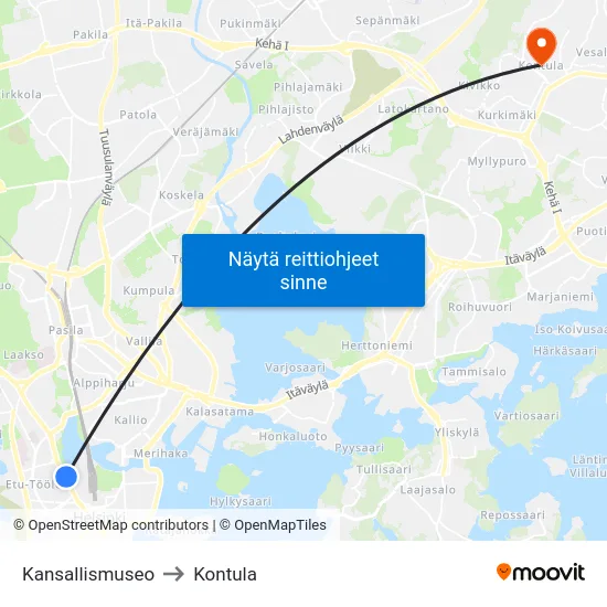 Kansallismuseo to Kontula map