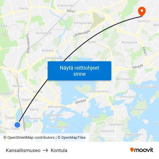 Kansallismuseo to Kontula map