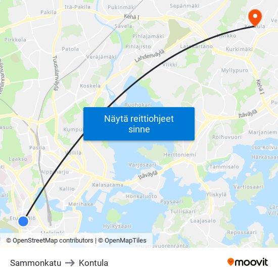 Sammonkatu to Kontula map