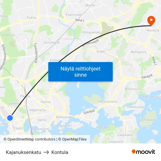 Kajanuksenkatu to Kontula map