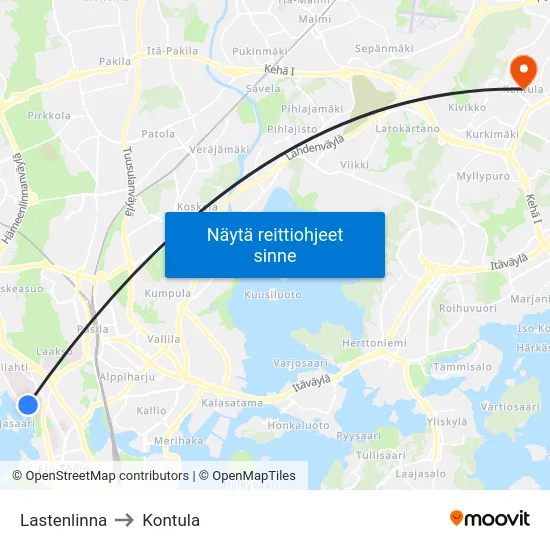 Lastenlinna to Kontula map