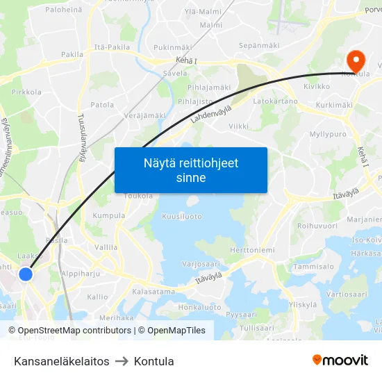 Kansaneläkelaitos to Kontula map