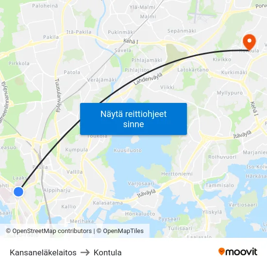 Kansaneläkelaitos to Kontula map