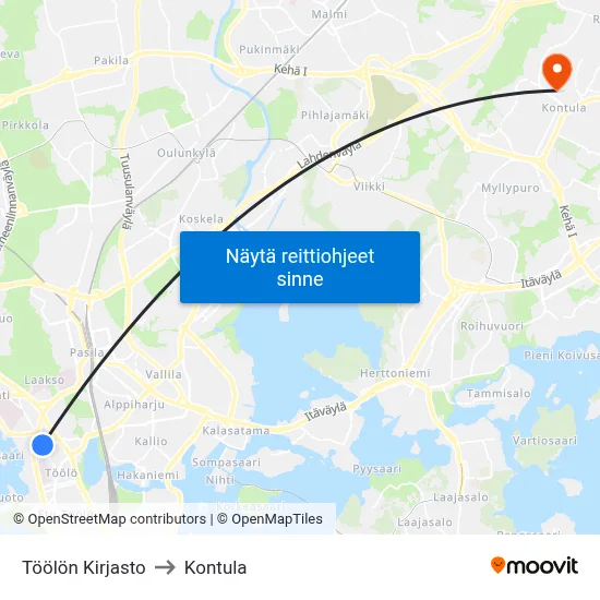 Töölön Kirjasto to Kontula map