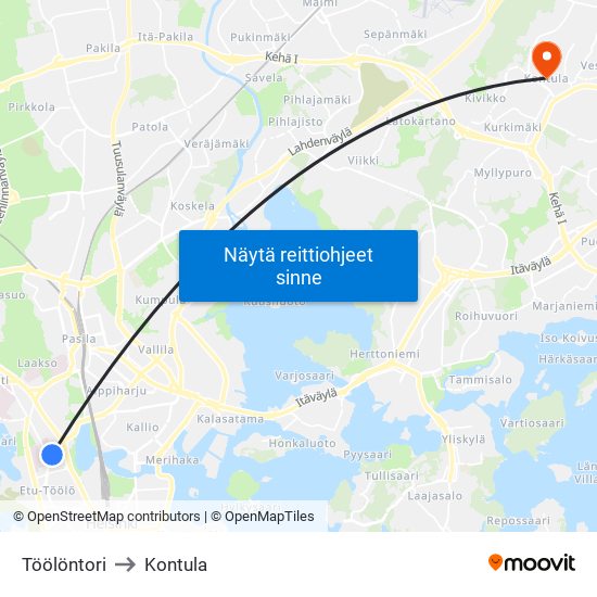 Töölöntori to Kontula map