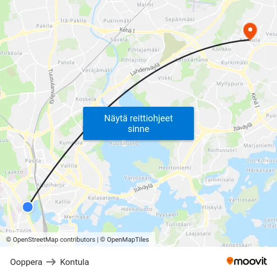 Ooppera to Kontula map