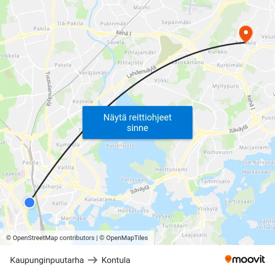 Kaupunginpuutarha to Kontula map